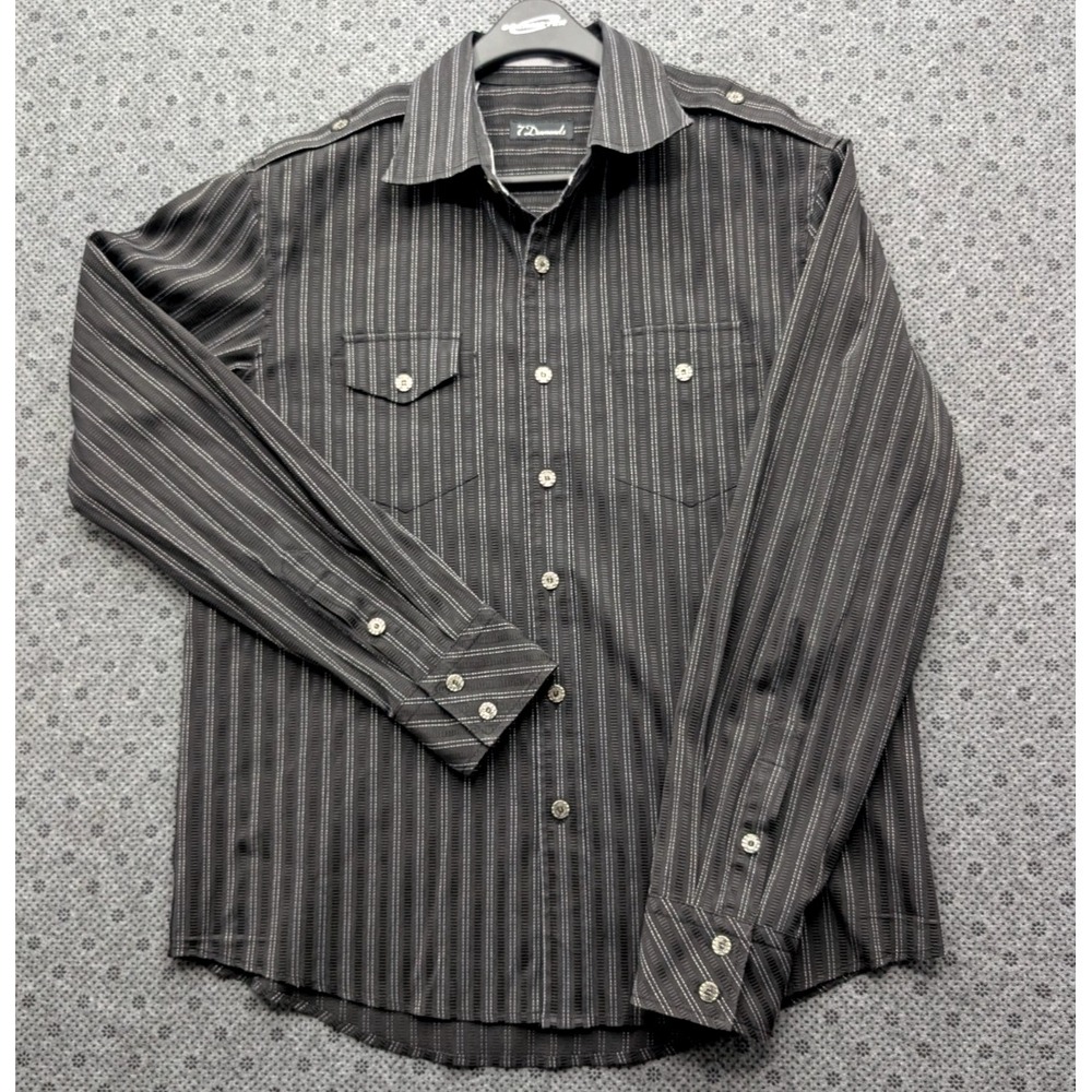 7 Diamonds Button Up Shirt Size M Long Sleeve Stretch Charcoal Gray Pinstripe